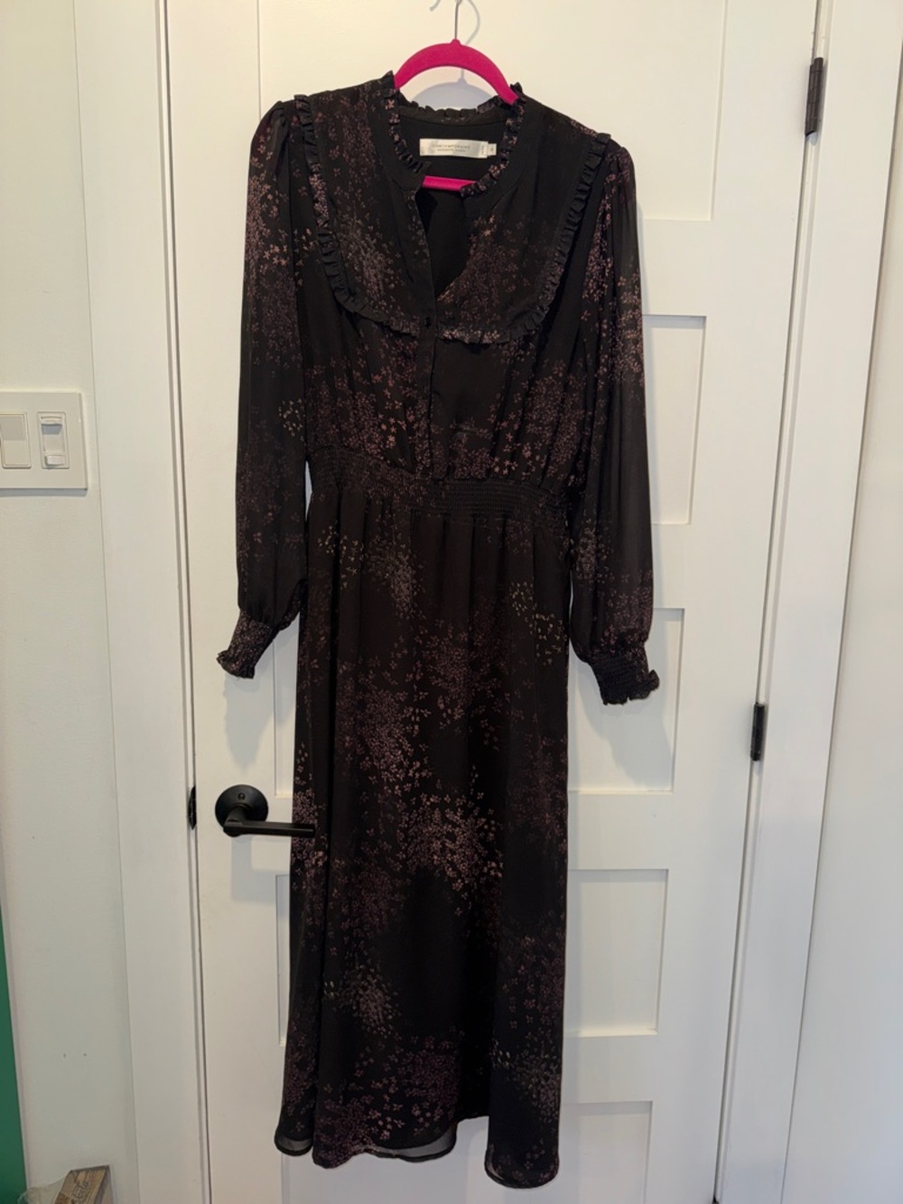 Simons Black Maxi Dress with Subtle Purple Floral